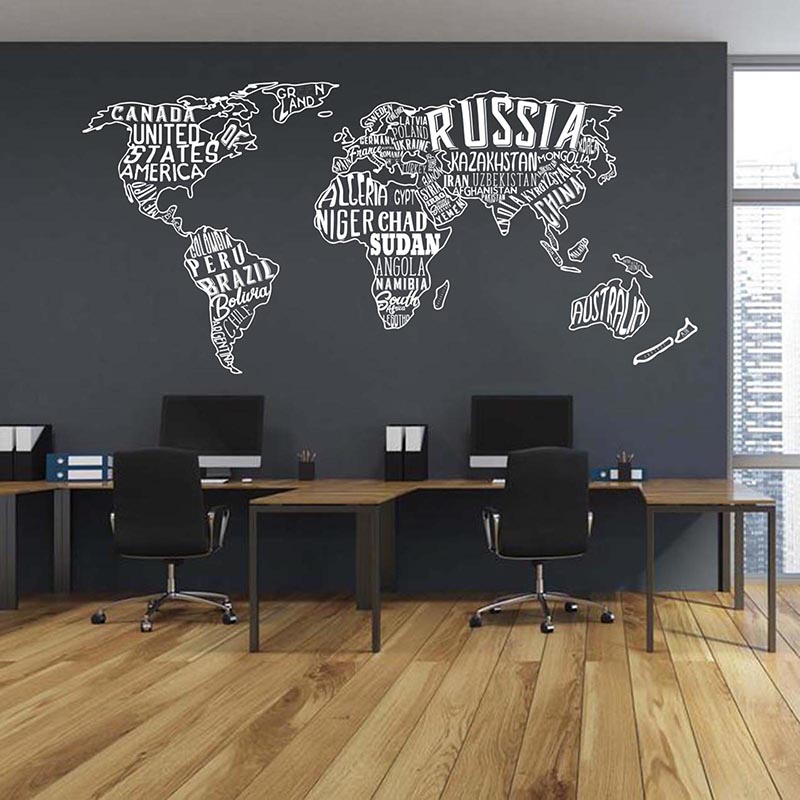 Office Furniture World - Stiker Dinding Kolase Peta Dunia Besar