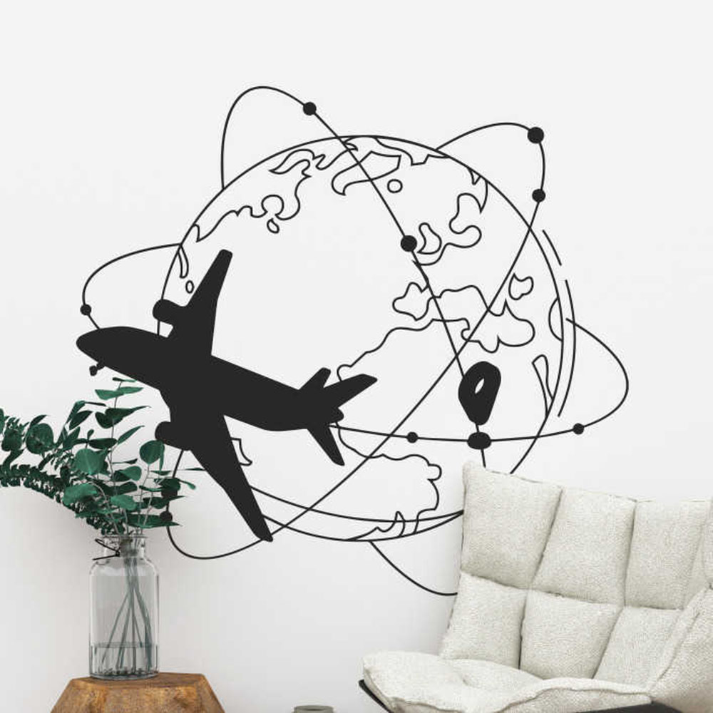 Office Furniture World - Stiker Dinding Perjalanan Dunia Pesawat Terbang
