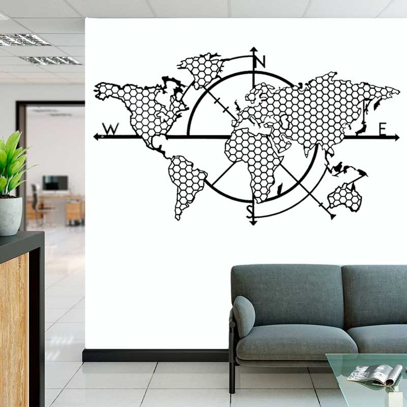 Office Furniture World - Stiker Dinding Vinil Kompas Peta Dunia