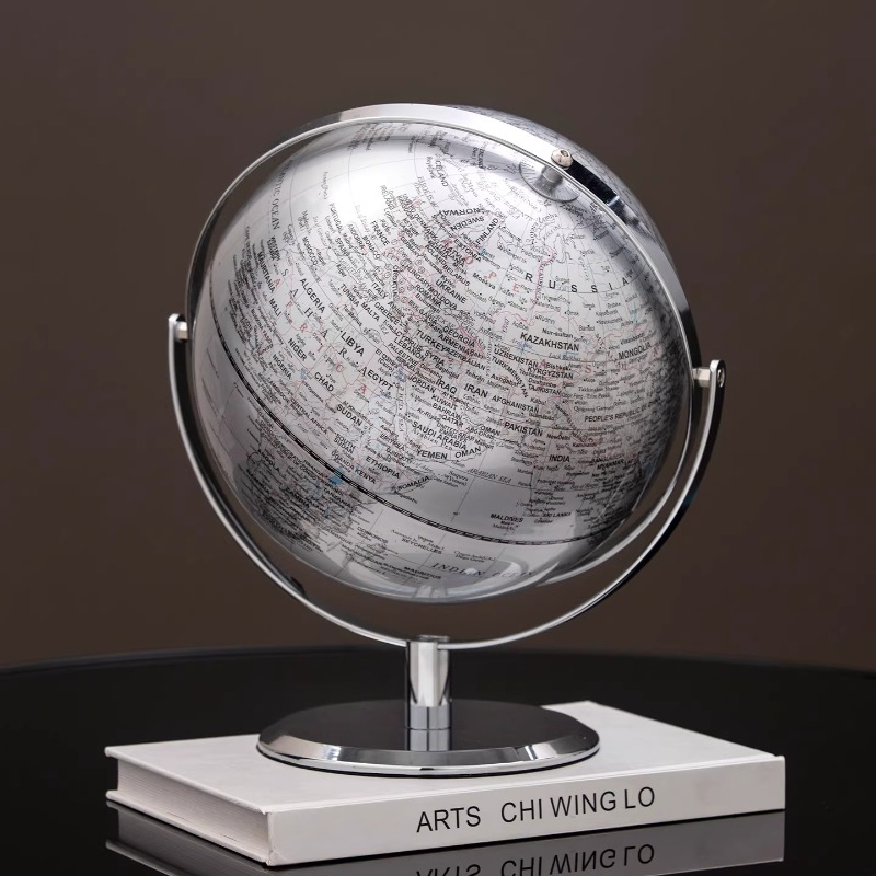 Office Furniture World - Ornamen Bola Dunia Perak Mewah 25cm,