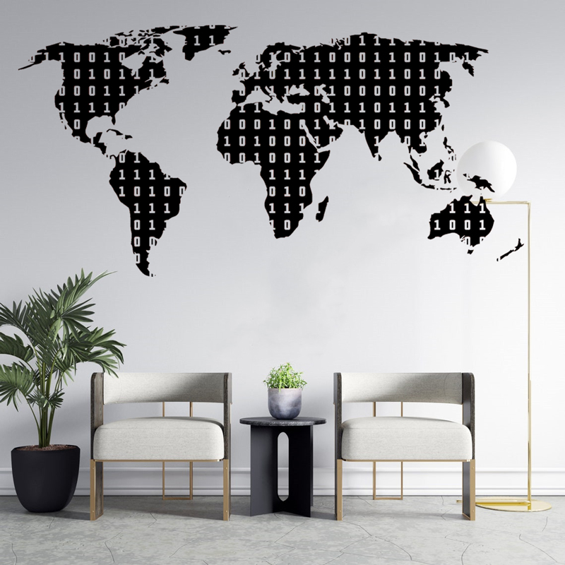 Office Furniture World - Stiker Teknologi Kode Biner Peta Dunia